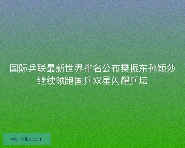国际乒联最新世界排名公布樊振东孙颖莎继续领跑国乒双星闪耀乒坛